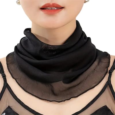 Elegante Dames Sjaal – Zwarte Ademende Nekdoek met Luchtig Mesh-Ontwerp – Zachte & Lichtgewicht Polyester Sjaal – Modieuze Accessoire voor Reizen, Wandelen & Dagelijks Gebruik – 19×41 cm
