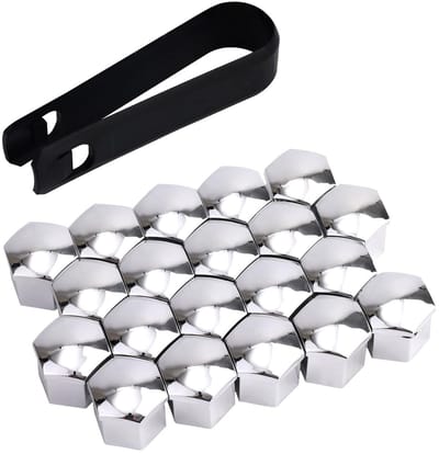 20 Stuks Wielmoerkappen voor Auto's, 19mm Zeskant Moerkappen met Verwijdertool, Buitenaccessoires voor de meeste Auto's (Zilver)