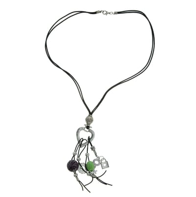 Behave - Lange ketting leren koord met keramieke hangers - 62 cm - Trendy bohemian stijl