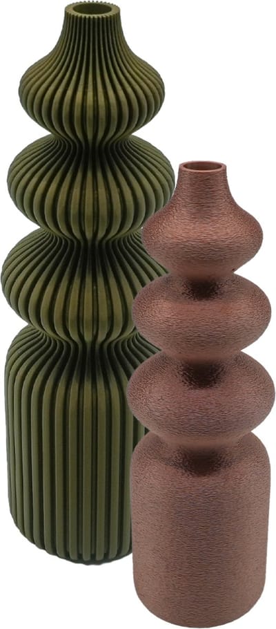 Solin 3D vaas set van 2 vazen - Zwart - 20CM & 25CM - Gestreept - 3D geprinte vaas - Geschikt voor kunst en droogbloemen