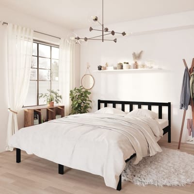 vidaXL - Bedframe - massief - grenenhout - zwart - 135x190 - cm