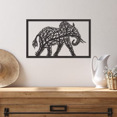 Wanddecoratie Olifant - Muurdecoratie Olifant - Muurdecoratie Hout - Wanddecoratie Hout - Muurdecoratie Woonkamer - Wanddecoratie Woonkamer - Wanddecoratie Industrieel - Wanddecoratie Dieren - Home Decor - Wall Line Art - 49 x 29.5 cm