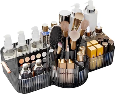 Grote Capaciteit Make-up Borstelhouder, Draaibare Make-up Organizer, Vintage Gestreepte Cosmetica Opberger voor Badkamer en Slaapkamer, Ideaal voor Make-up en Huidverzorging