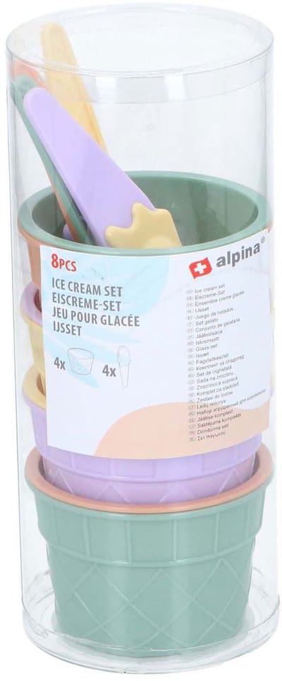 Alpina IJsbekerset 8-delig – 4 IJsbekers met Lepels – IJscoupe Herbruikbaar - Meerkleurig