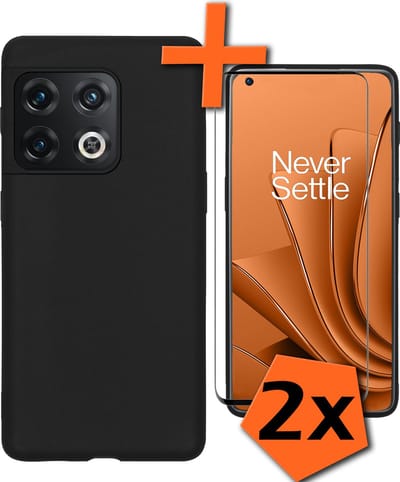 Hoes - Met 2x Screenprotector - Geschikt voor OnePlus 10 Pro - Sterk & Shockproof - Back Cover - Siliconen Case - Telefoon Hoes - Zwart