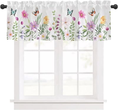 Korte gordijnen voor de keuken met bloemenpatroon, 137 × 45 cm, moderne decoratieve raambekleding voor het balkon in roze, ideaal voor een frisse uitstraling
