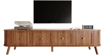 TV-Meubel - 180 x 38 x 47 cm - Lowboard met 4 Deuren en Gouden Grepen - Houten Poten - Houtkleur