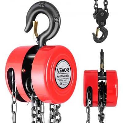 VEVOR 2T handkettingtakel, 3 m hefhoogte, zware kettingtakel met G70-ketting, handtakel, kettingtakel voor garages, magazijnen, automachines, rood