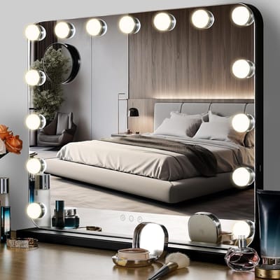 Grote Hollywood Make-up Spiegel met Verlichting (58x46 cm) - Dimbare LED, 3 Kleuren, Wand- of Tafelmodel
