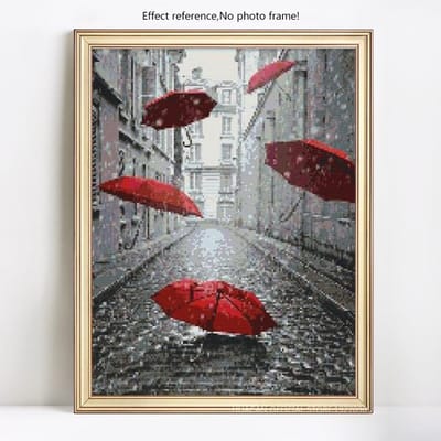 Peinture diamant broderie parapluie, mosaïque, point de croix, strass, décor scénique rond complet 20X30CM gray