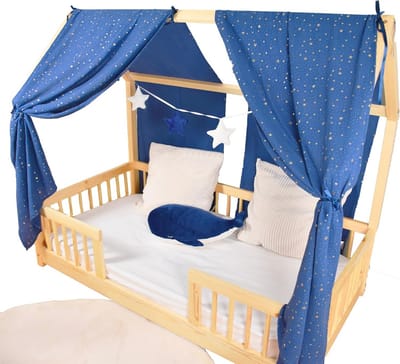 Hemelbedhemel 2 stuks - Nachthemel Decoratie - Kinderkamer Aankleden - 100% Katoen Mousseline - 62 x 270 cm - Marineblauw