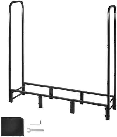 Brandhoutrek van 1,20m met Waterdichte Hoes, metalen Houtblokhouder voor Buiten, Houtopslag van 1/4 Snoer, Capaciteit van 400 Lb, Gepoedercoat voor Open Haard Of Terras