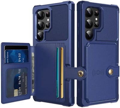 Portemonnee Hoesje Geschikt voor Samsung Galaxy S25 Ultra - Back Cover met Pasjeshouder - Telefoonhoesje voor Pinpas - Kaarthouder op Achterkant - Case met Magneet Blauw