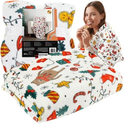MOZY® - Kerstdeken - Wit - 150x200 cm - Plaid - Fleecedeken - Kerst - Kerstmis