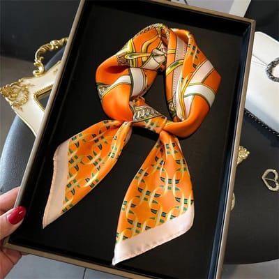Écharpe Femme Imprimée Mode Pashmina Écharpe en Soie Châle Carré Bandeau Décoratif Cou Design de Luxe Bandana Foulard Ruban 70Cm 70x70cm orange