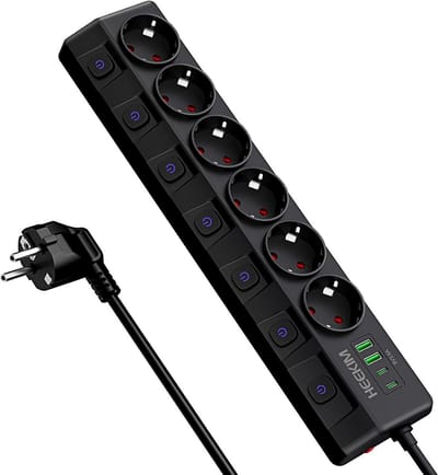 Bureaustopcontact met USB - Stekkerdoos verlengsnoer - Thuis en kantoor - 6 stopcontacten en 4 USB - 2 meter kabel