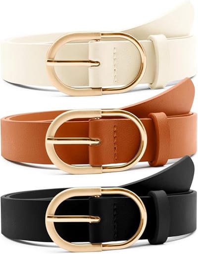 LISM-Driedelige leren riemset Geschikt voor dames, Geschikt voor jeans en rokken, met kunstleren riem en gouden gesp.