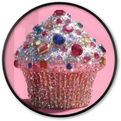Poster in lijst Rond - Fotolijst 60x60 cm - Posters - Cupcake - Kleurrijk - Edelstenen - Ronde posterlijst zwart - Decoratie - Wanddecoratie woonkamer - Muurdecoratie slaapkamer