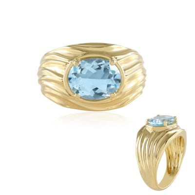 Cavill - Elegante Zilveren Ring 925 Sterling - Hemelblauwe Ovale Topaas 3,15 ct uit Brazilië - Moderne Ring met Golfpatroon, Verguld