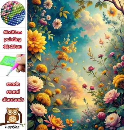 40x30cm Diamond Painting bloemen meer (rond) nr 217