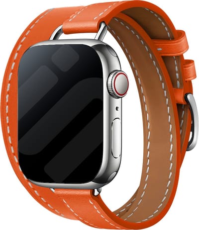Strap-it Double Tour leren bandje - Geschikt voor Apple Watch -Series 1/2/3/4/5/6/7/8/9/10/11/SE/SE2/SE3/Ultra (2/3) - Oranje - Luxe bandje leer voor iWatch maat: 44mm / 45mm / 46mm / 49mm