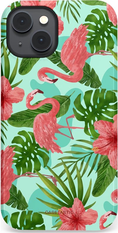 Casetastic hoesje geschikt voor Apple iPhone 14 Plus - MagSafe - Dubbellaagse bescherming - Flamingo jungle - Fashion Case - Mintgroen Koraal