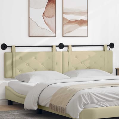vidaXL - Hangend - hoofdbord - Met - LED-verlichting - Crèmekleurig - Kunstleer