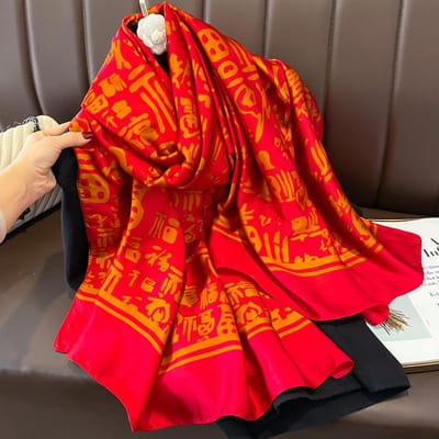 Dames 180*90Cm Chinese Stijl Zachte Zijden Sjaals Vrouwelijke Dame Sjaal Hijab Wikkel Foulard Bandanna Sjaal Strand Pareo red