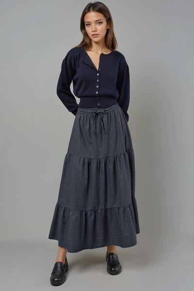 Elastische Taille Gecontroleerde Geknoopte Laagjes Maxi Rok