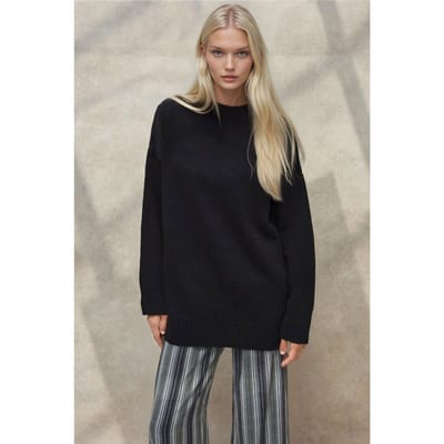 Dikke Gebreide Crew Neck Lange Trui