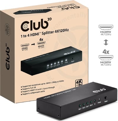 Club 3D CSV-1385 - video/audio splitter - 1 to 4 4K120Hz - 4 ports