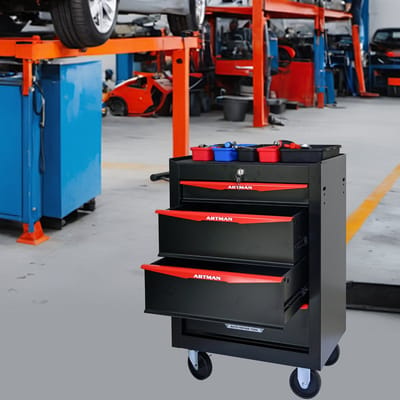 MODENUIT Gereedschapswagen - 4 Laden Met Remwielen - Voor Garage En Werkplaats - Staal - 60x33x77,5 Cm - Zwart/Rood