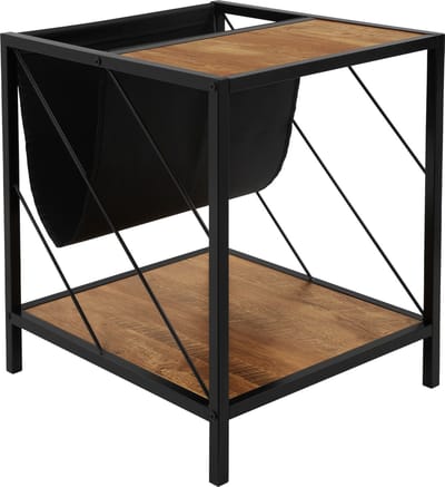 Bijzettafel 43x48 cm met tijdschriftenvak eiken look bruin zwart met stalen frame Woonkamertafel ML design
