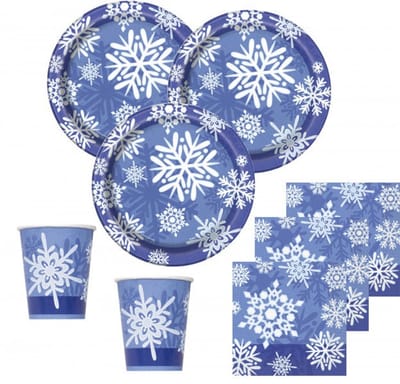 8 grote ovale papieren borden met sneeuwvlokken, 26x31 cm