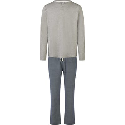 Phil & Co Heren Pyjama Set Lang Grijs/Blauw - Maat M