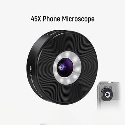 Telefoonmicroscoop 45X met Zoomlens – Oplaadbare Close-Up Camera Lens voor Smartphone – Geschikt voor iPhone & Samsung – Microscooplens voor Mobiele Fotografie, Detailopnamen & Onderzoek – Inclusief 17mm Lensadapter
