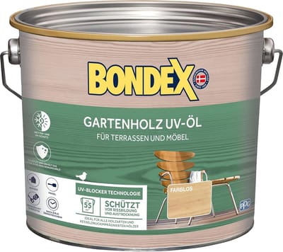 Bondex 365224 Tuinhout UV Olie Kleurloos 2,5 L voor 55 m² - Beschermt tegen barsten en uitdroging - Houtbescherming met UV-blokkerende technologie