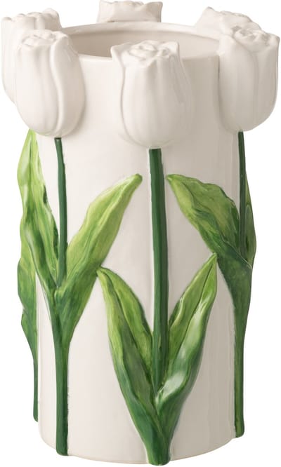 J-Line bloempot Tulp - keramiek - wit/groen - large