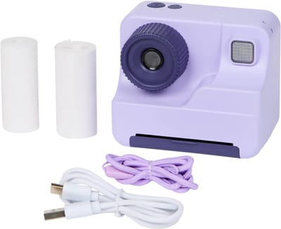Instant Print - 2 In 1 Print Camera - Kinder Camera Met Foto Printer - Selfie Camera Print - Geen Inkt Nodig - Paars - Oplaadbare - Fotocamera - Leeftijd Vanaf 3 - 2 Rollen Print Papier - Selfie Camera - Speelgoed - Cadeau Meisje