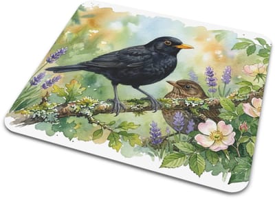 Muismat "Aquarel Series" Merel Koppel in de Natuur - Romantische Bureau Accessoires met Vogelprint - Persoonlijk Cadeau voor haar: Vrouw, Vriendin & Collega - Artistieke Vogel Kantoorartikelen voor Thuiswerkers & Studenten