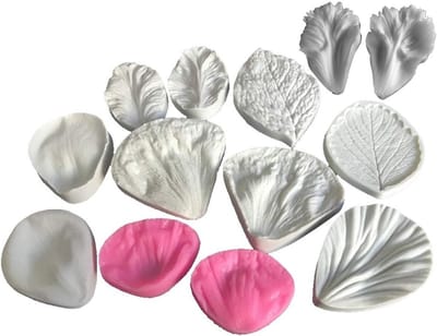 Set van 5 siliconen mallen voor cakeversiering met bloem- en rozenpatroon, perfect voor fondant en taarten