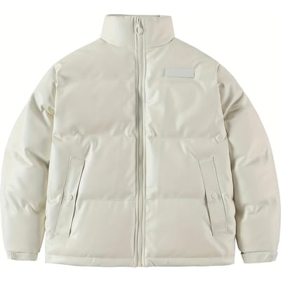 Veste Manteau Homme Col Montant Épaules Tombantes Cuir PU Épais XXL blanc
