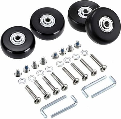 4 stuks 45x18mm Kofferwielen Vervanging voor Zwarte Bagagewielen Vervanging voor Samsonite, Outdoor Skate Vervangingswielen, Rubberen Zwenkwielen met Lagers Reparatiesets