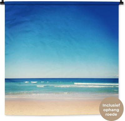 Wandkleed - Wanddoek - Strand - Zee - Blauw - 90x90 cm - Wandtapijt