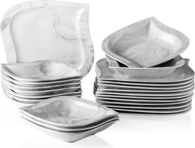 Bolt Edge Serviesset - 12 persoons - 24-delig - Porselein - Marmerlook