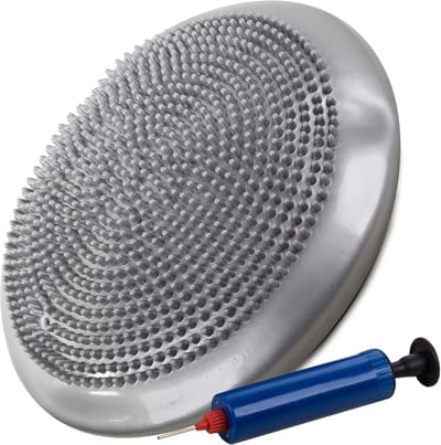 Playos® - Wiebelkussen - 32 cm - Grijs - met Pompje - Balanskussen - Kinderen en Volwassenen - Sensomotorisch Kussen -Ergonomisch Zitkussen - Trainingskussen