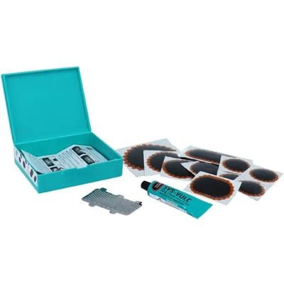 Reparatieset voor autobinnenbanddoos 4 stuks 37mm + 2 stuks 45mm + 1 stuk 54mm + 1 stuk 75mm + 1 stuk 74x37mm + lijm 10g + puimsteenpapier met instructies Tip Top tt12 506 0519