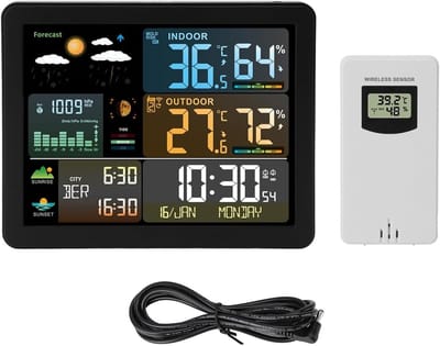 Digitaal Weerstation - Binnen Buiten Meter - Weersvoorspelling Thuis - Groot Duidelijk Display - Temperatuur Vochtigheid - Wit