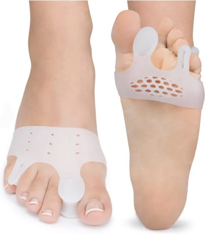 2x teenspreiders gelband + 2 wiggen - hallux valgus teen corrector - tenenspreider - teencorrector - nachtspalk - teenbeschermer - teenspreider