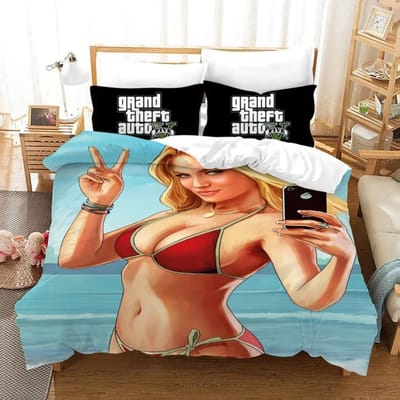Housse de couette de jeu Grand Theft Auto Cadeau d'anniversaire pour enfants avec fermeture éclair Décor de chambre pour adolescents adulte Housse de couette en microfibre 90x200cm